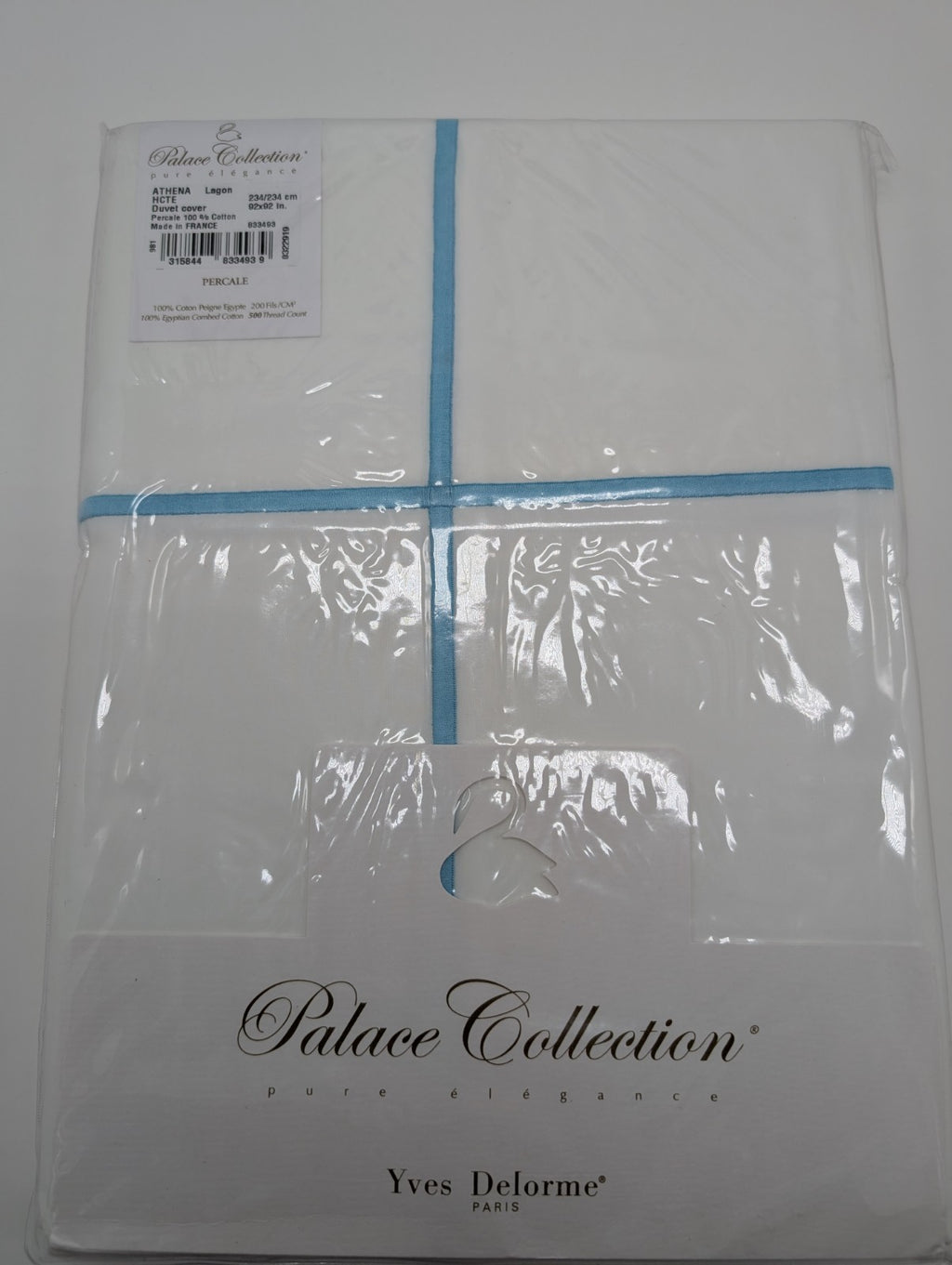 Yves Delorme Athena Queen Duvet Euro Set 3PC Aqua Stripes Egyptian Percale NEW14