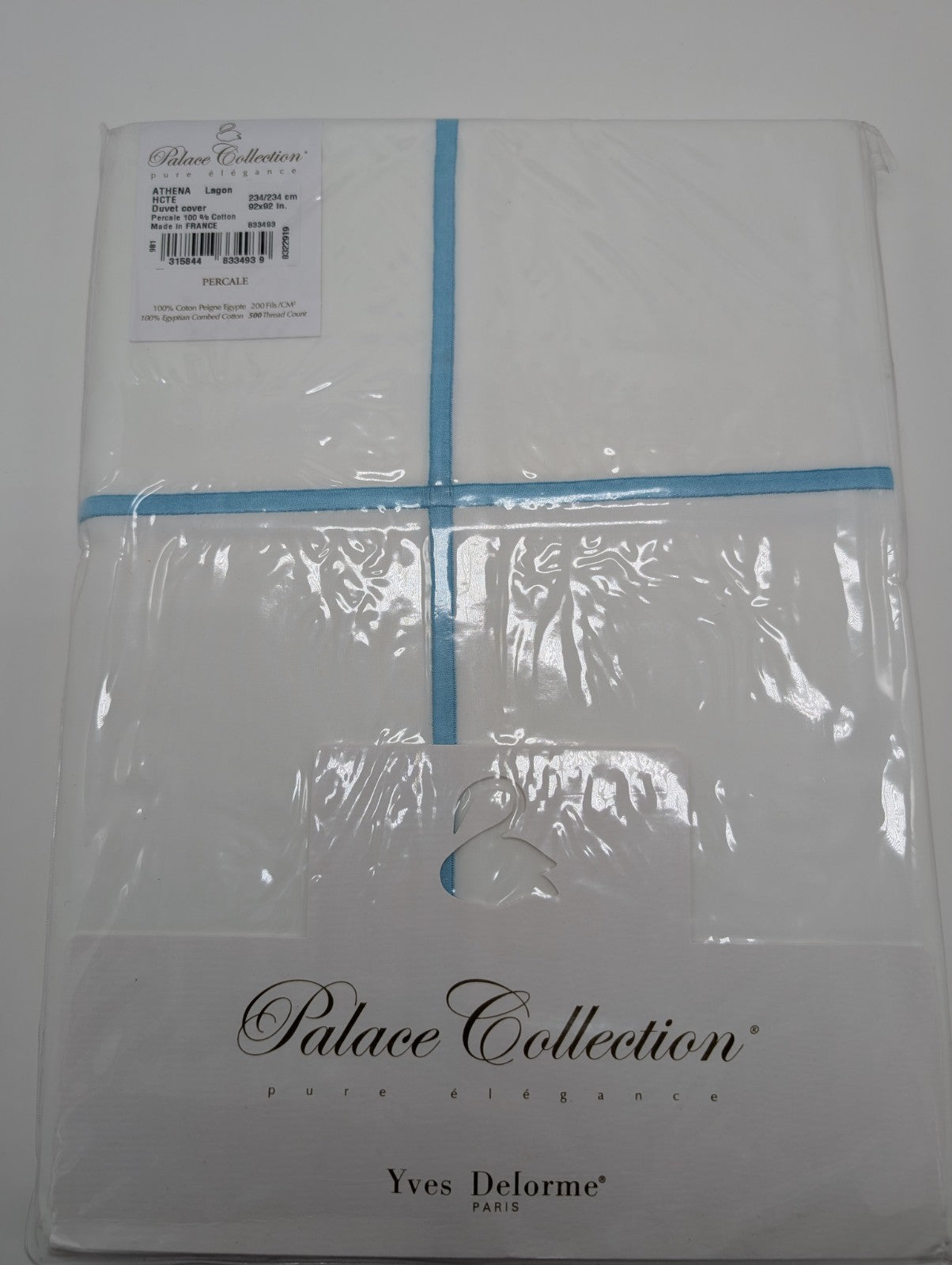 Yves Delorme Athena Queen Duvet Euro Set 3PC Aqua Stripes Egyptian Percale NEW14