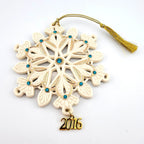 Lenox 2016 Gemmed Snowflake Ornament Annual Green Gold Crystals Christmas NEW7