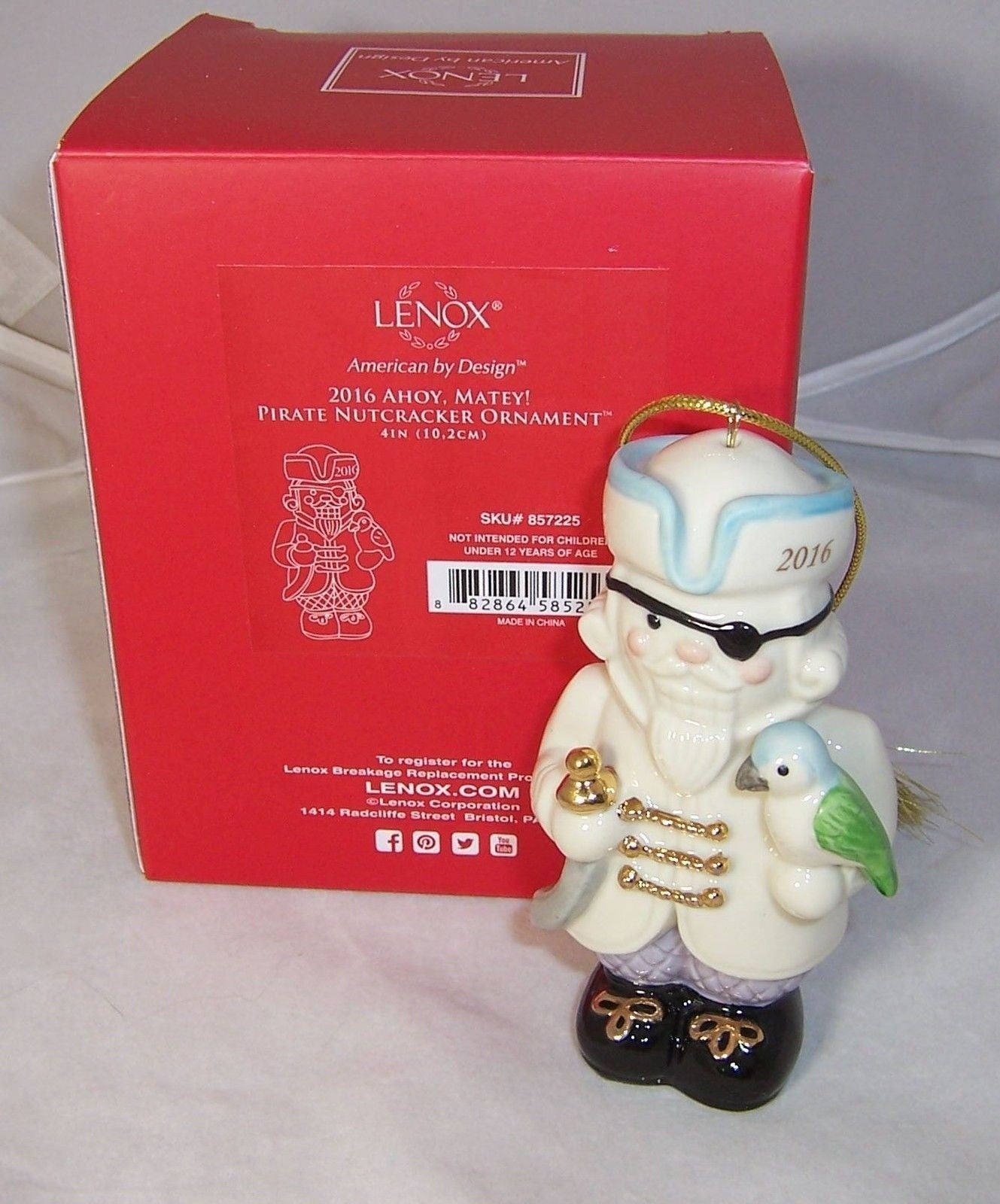 Lenox 2016 Nutcracker Pirate Figurine Ornament Annual Parrot Patch Christmas NEW2