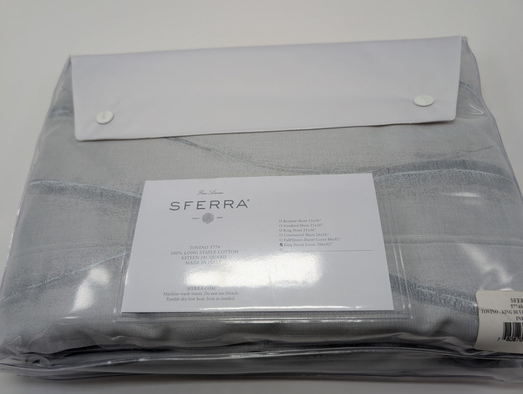 Sferra Tovino King Silver Blue Duvet Waves 100% Cotton Sateen Jacquard Italy NEW13