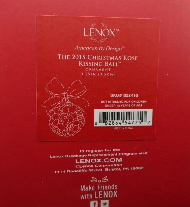 Lenox 2015 Rose Christmas Kissing Ball Ornament Sculpted Pierced Fabric Bow NEW4