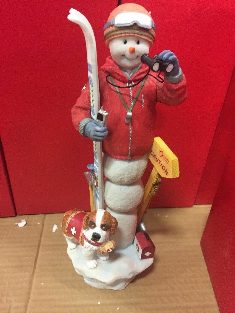 Lenox 2016 Pencil Snowman Figurine Snowy Rescue Ski Patrol St Bernard Dog LE NEW1
