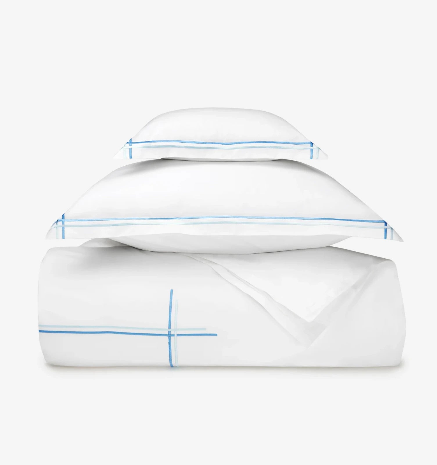 Sferra Tratto White Standard Sham Blue Satin Stitch Lines Embroidery  Italy NEW7