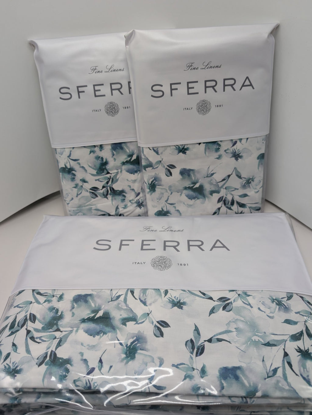 Sferra Duchesse Blue Queen Duvet Set 3PC Floral Cotton Print Reverses Italy NEW0