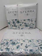 Sferra Duchesse Blue Queen Duvet Set 3PC Floral Cotton Print Reverses Italy NEW0