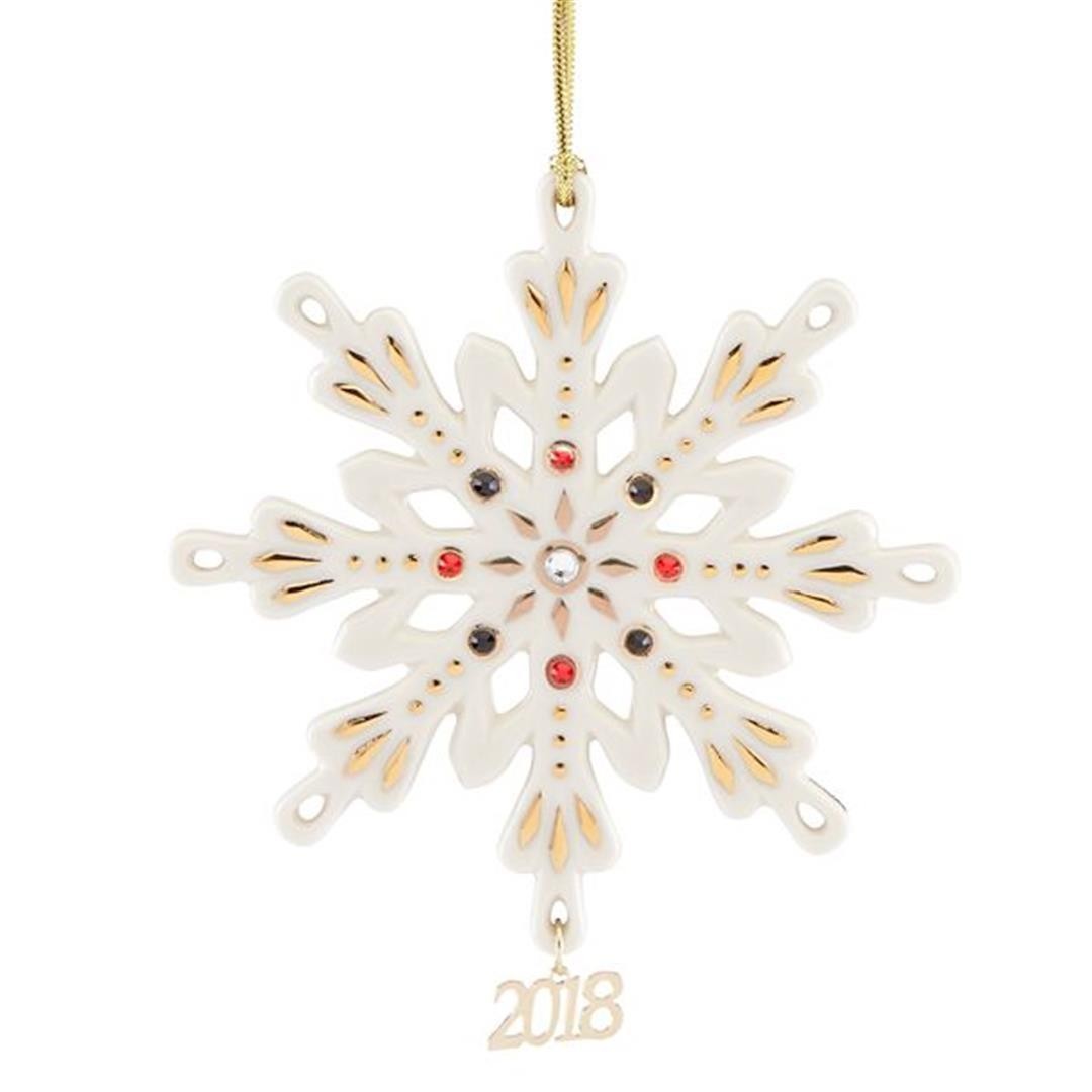 Lenox 2018 Gemmed Snowflake Ornament Annual Red & Black Crystals Christmas NEW0