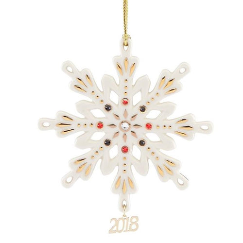 Lenox 2018 Gemmed Snowflake Ornament Annual Red & Black Crystals Christmas NEW0