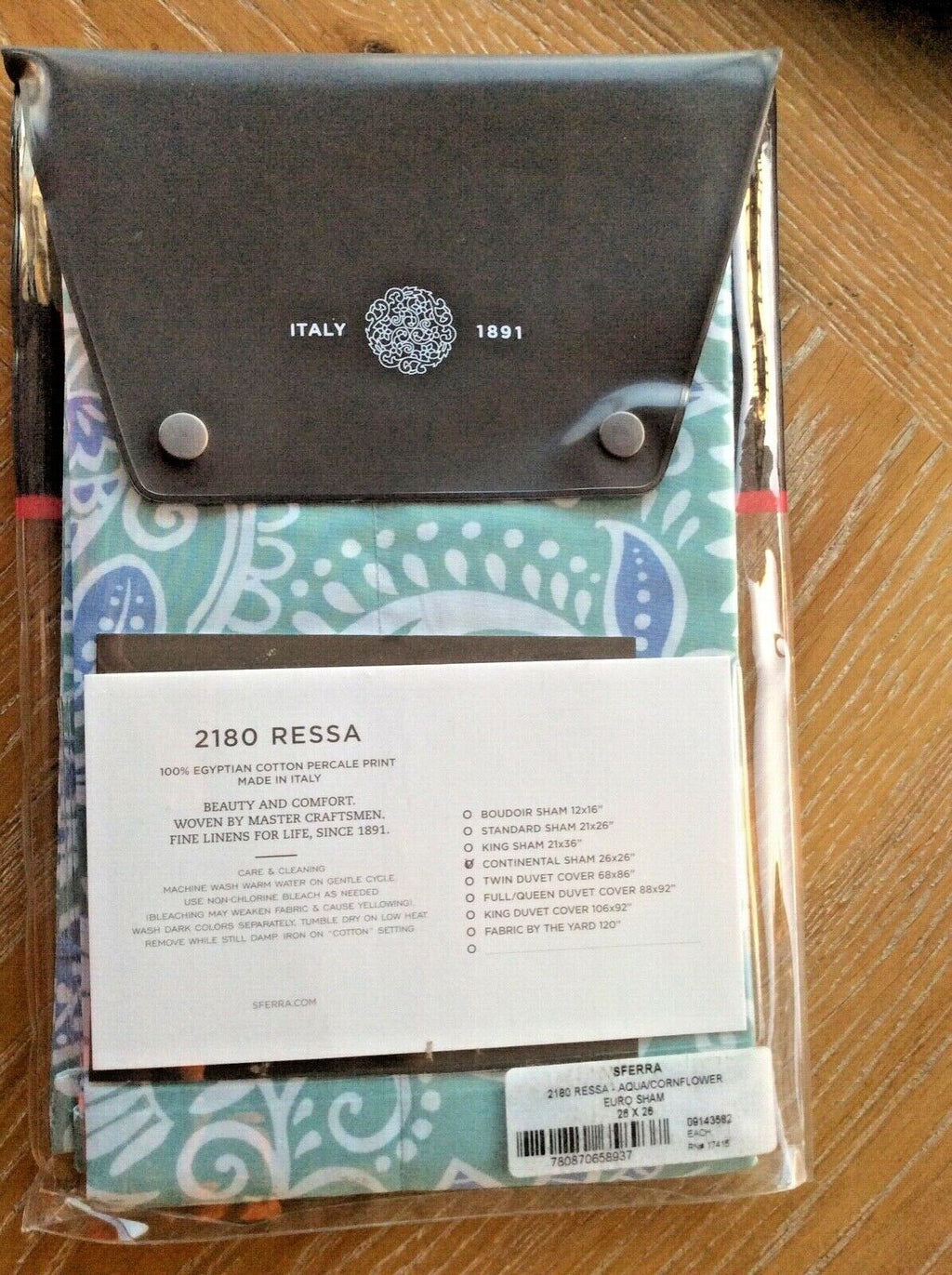 Sferra Ressa Aqua Euro Sham Floral Cornflower Blue Cotton Percale Italy NEW6