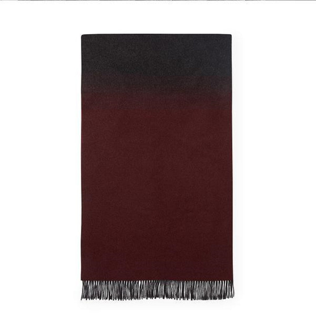 Sferra Jeno Throw Blanket Burgundy Grey Variated Fringe Angora & Merino Soft NEW3