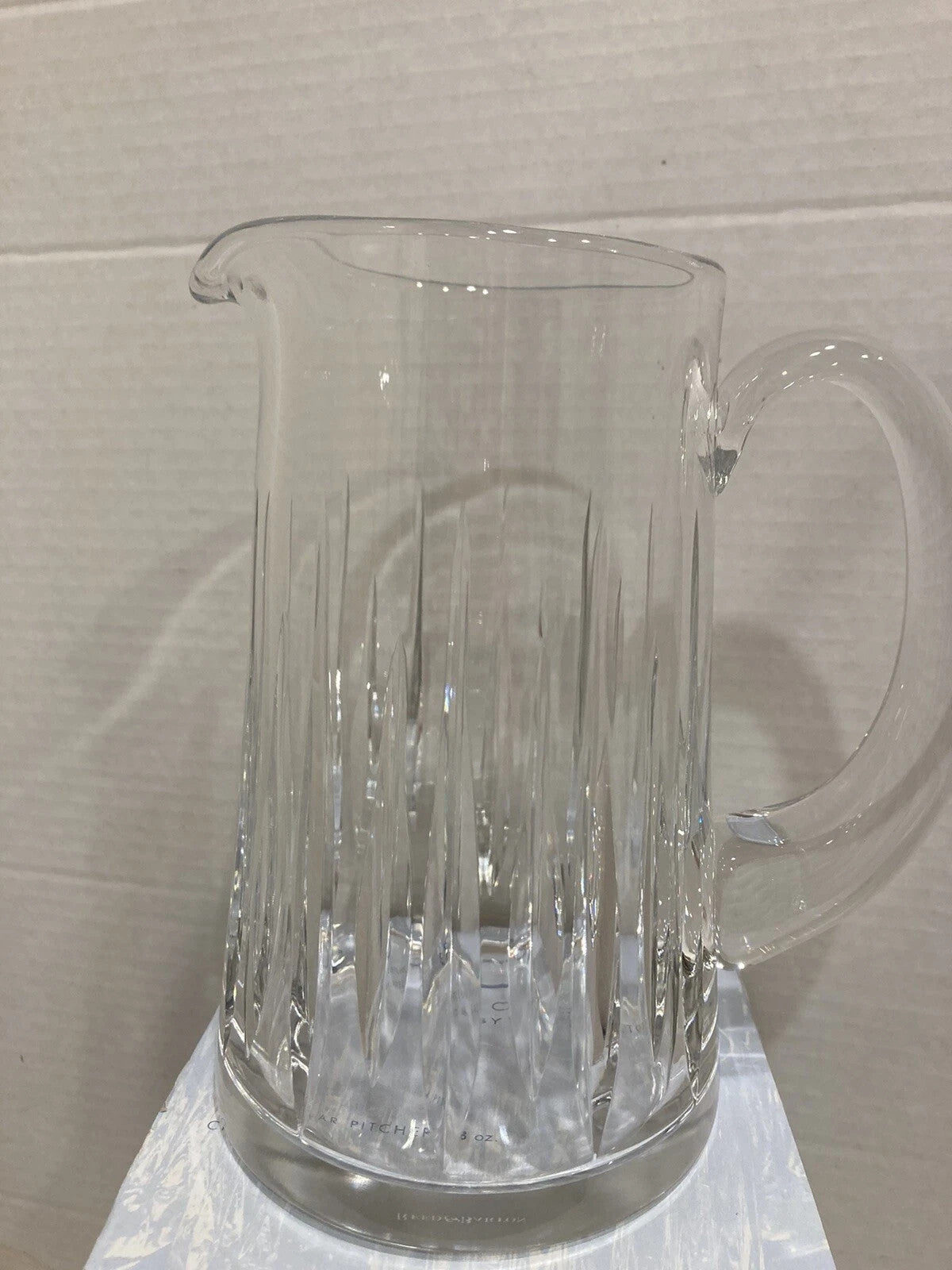 Reed & Barton Crystal Soho Pitcher 9.5" Clear Tapered Vertical Cut 1.5Qt. NEW9