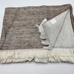 Sferra Taupe Linen Throw Blanket Fringed Woven Linear Design Oversized Italy NEW4