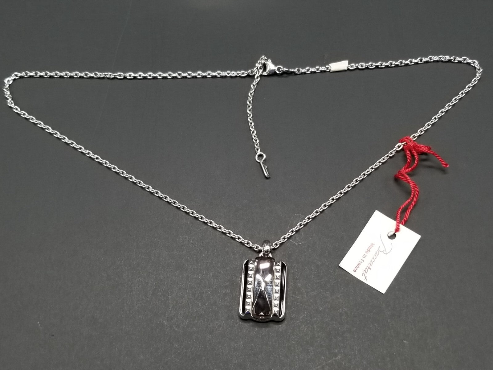 Baccarat Crystal Louxor Necklace Silver Mist Mirror Diamond Cut  22" Chain NEW2