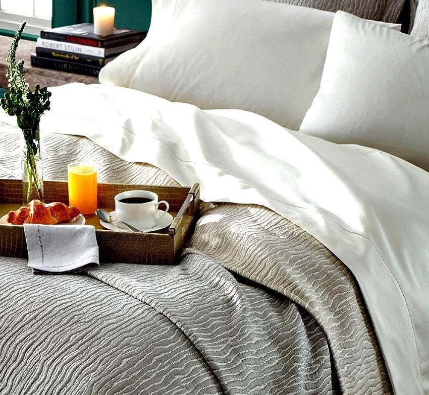 Sferra Ondate Queen Blanket Cover Sham Set 2PC Gunmetal Grey Textured Cotton NEW3