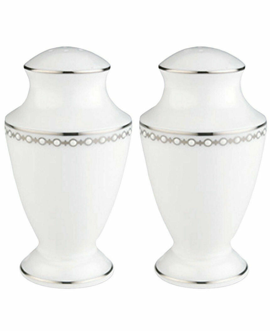 Lenox Pearl Platinum Salt & Pepper Shaker Set Enamel Dots USA 1st Quality NEW0