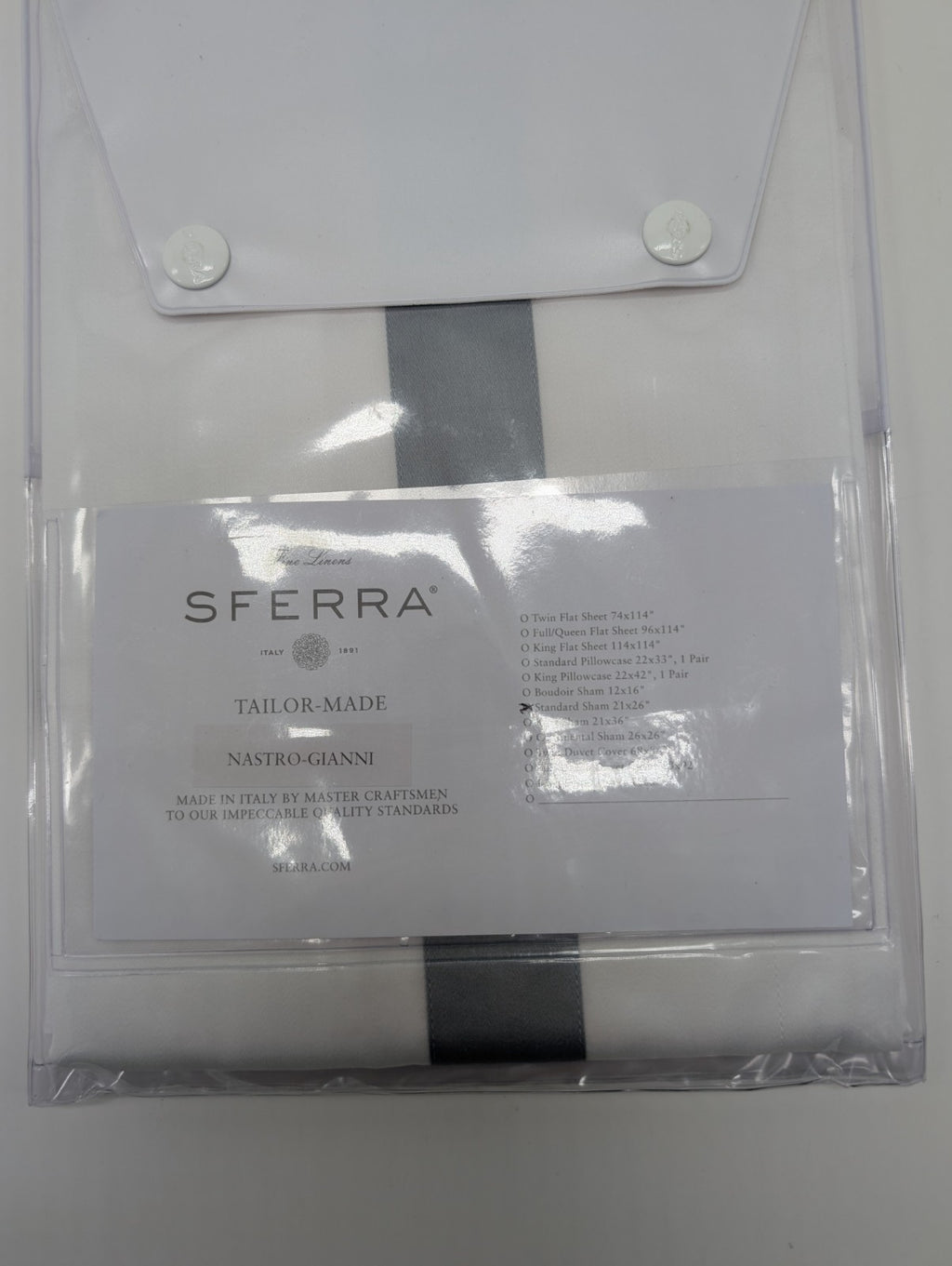 Sferra  Celeste Nastro Giannni Standard White Pillow Sham Flint Broad Stripe NEW2