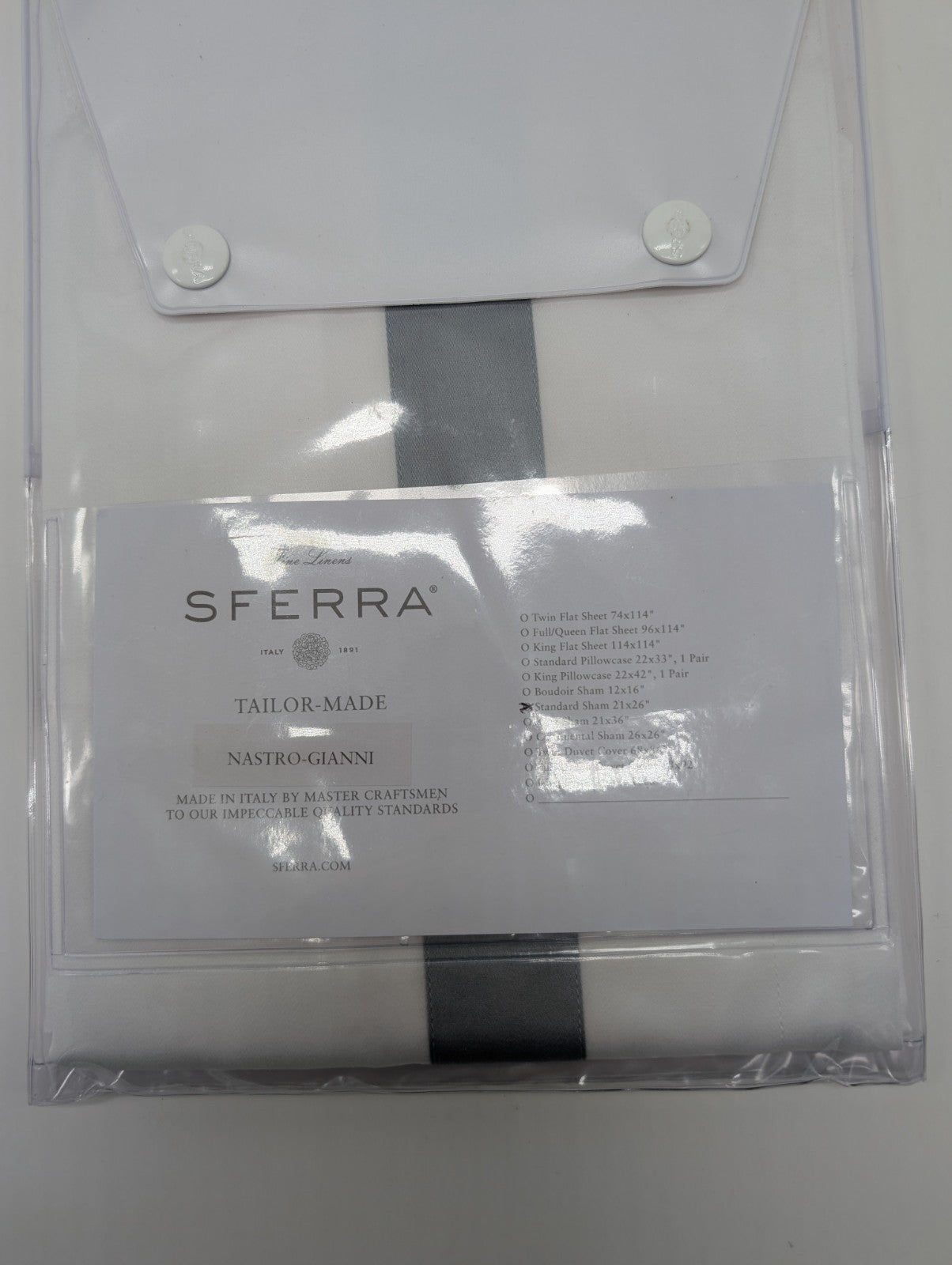 Sferra  Celeste Nastro Giannni Standard White Pillow Sham Flint Broad Stripe NEW2