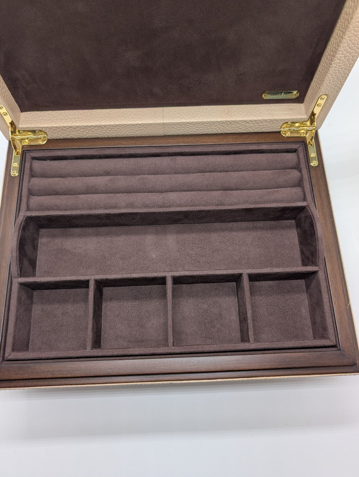 Reed & Barton Melrose Beige Jewelry Box Shagreen Leather Section Suede Tray NEW6