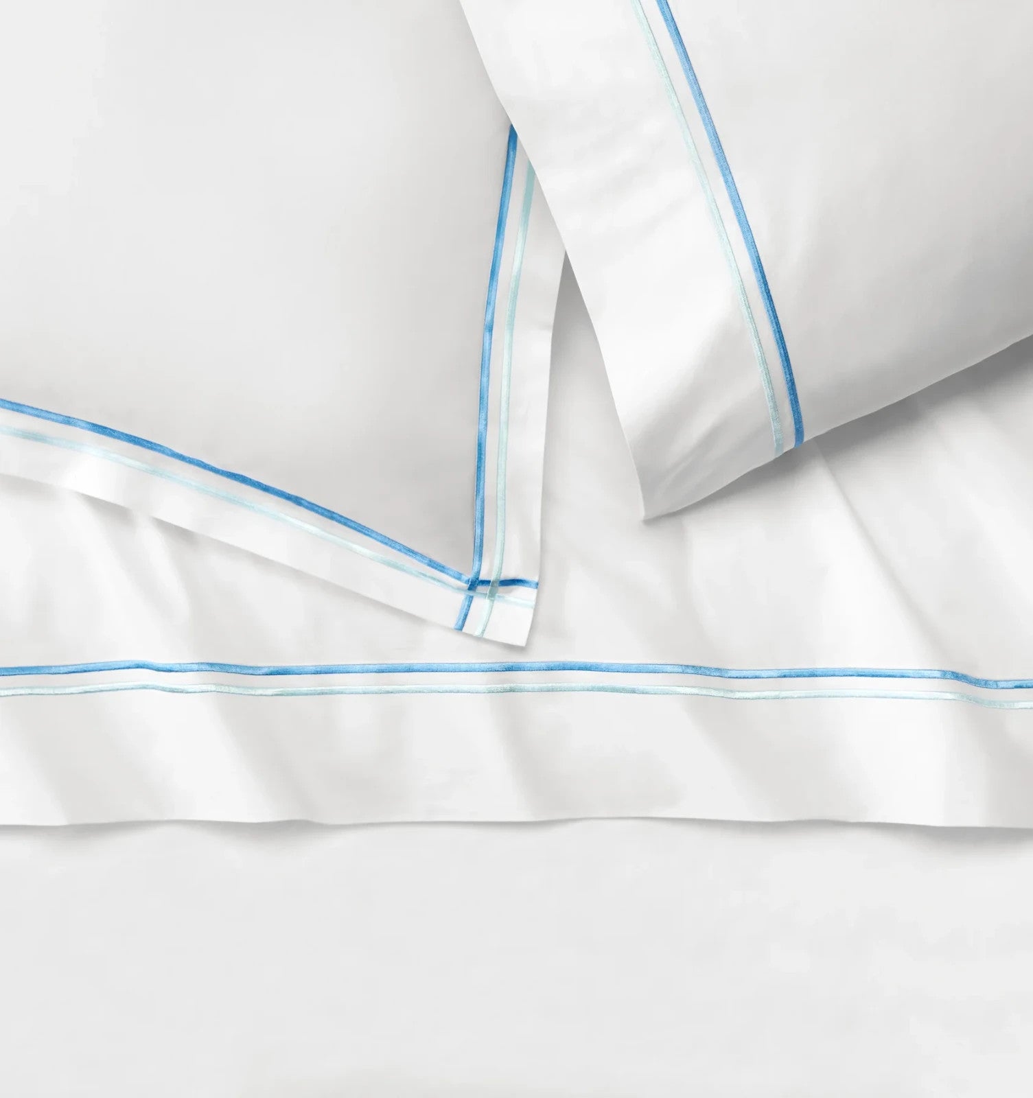 Sferra Tratto White Standard Sham Blue Satin Stitch Lines Embroidery  Italy NEW11