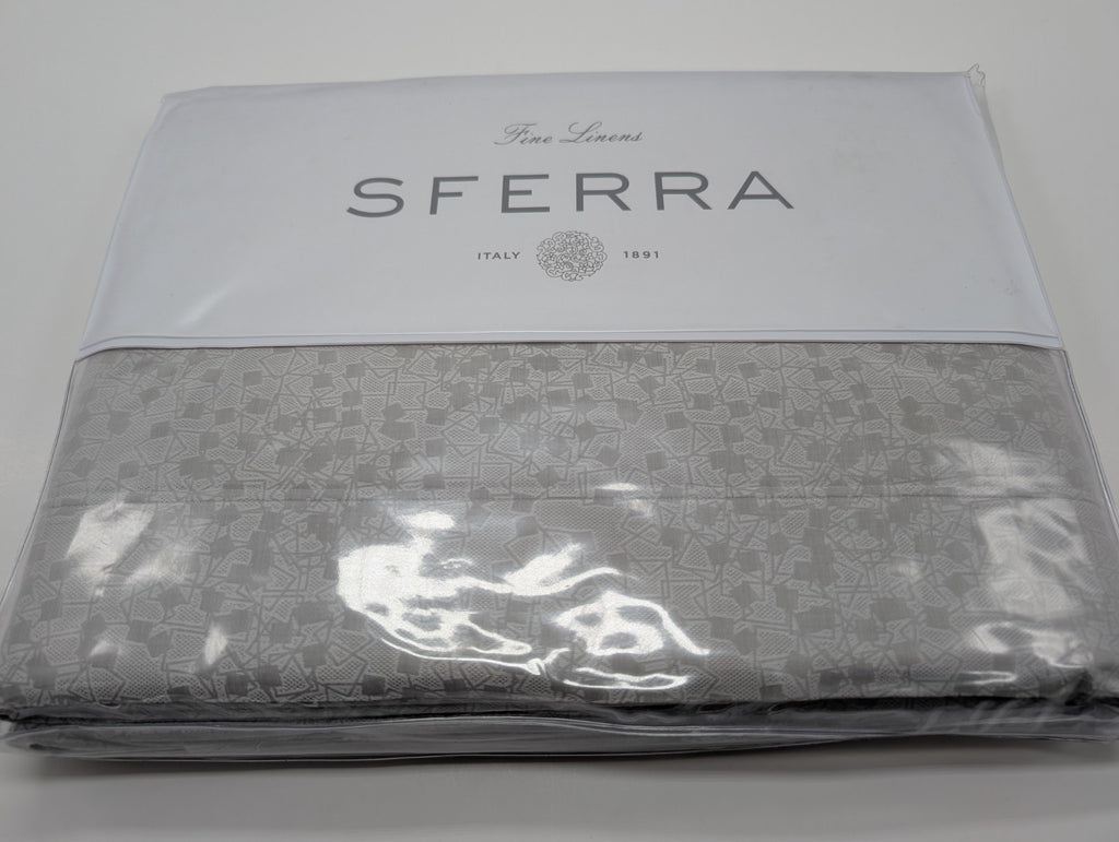 Sferra Catella Queen Grey Duvet Cover Squares Cotton Sateen Jacquard Italy NEW2