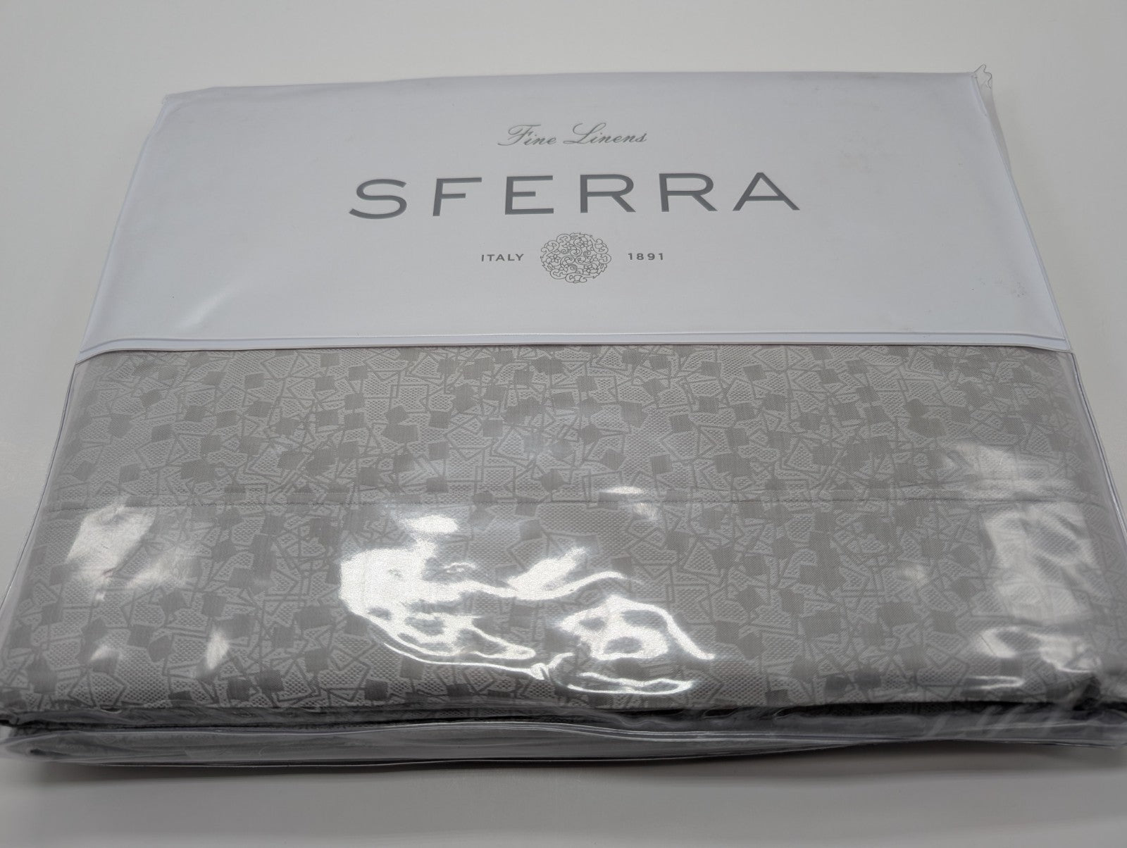 Sferra Catella Queen Grey Duvet Cover Squares Cotton Sateen Jacquard Italy NEW2