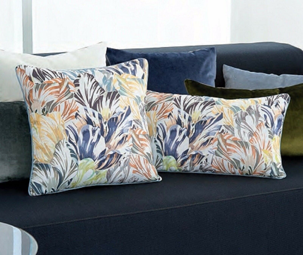 Yves Delorme Blue Wild Flower Throw Pillow Cover Embroidery Piping 13"x23" NEW6