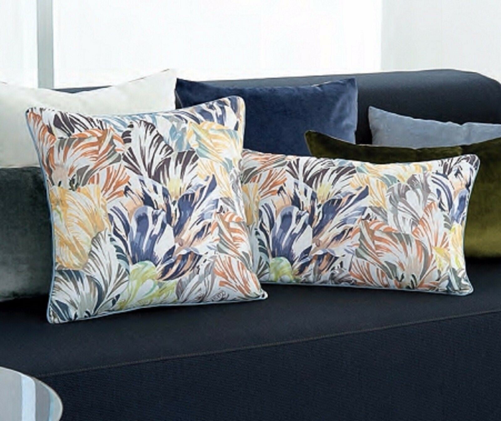 Yves Delorme Blue Wild Flower Throw Pillow Cover Embroidery Piping 13"x23" NEW6