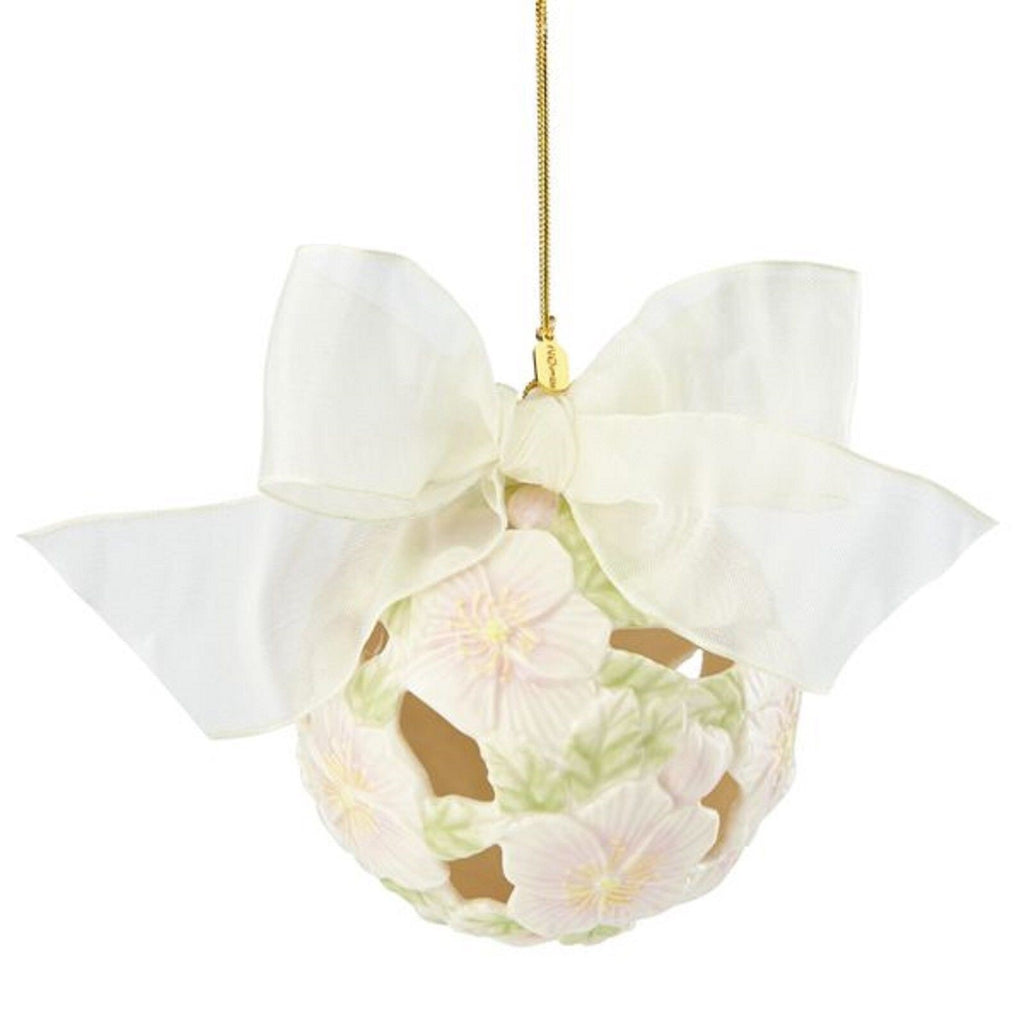 Lenox 2015 Rose Christmas Kissing Ball Ornament Sculpted Pierced Fabric Bow NEW1