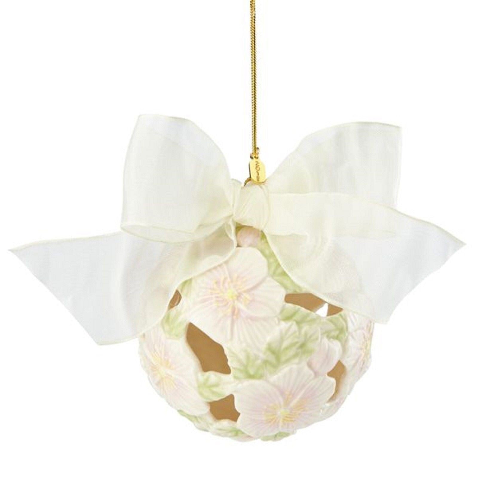 Lenox 2015 Rose Christmas Kissing Ball Ornament Sculpted Pierced Fabric Bow NEW1
