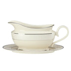 Lenox Pearl Innocence Gravy Boat & Stand Sauce 2PC Platinum Enamel USA NEW BOXED3