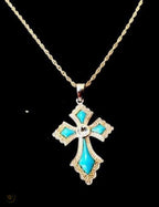 Lenox Turquoise Cross Necklace Blue Topaz Stone Sterling Silver Chain 18" NEW6