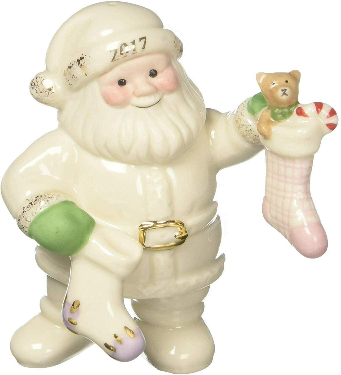 Lenox 2017 Santa Figurine Ornament Santa's Stockings Teddy Bear Christmas NEW0
