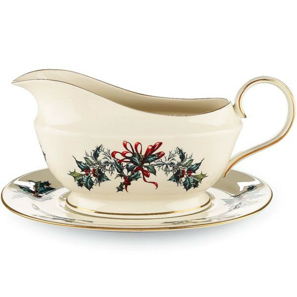 Lenox Winter Greetings Gravy Sauce Boat & Stand 2 PC Christmas USA NEW IN BOX0