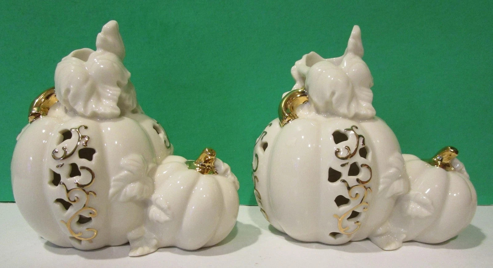 Lenox Pierced Pumpkin Candlestick Holders Pair Fall Halloween Thanksgiving NEW3