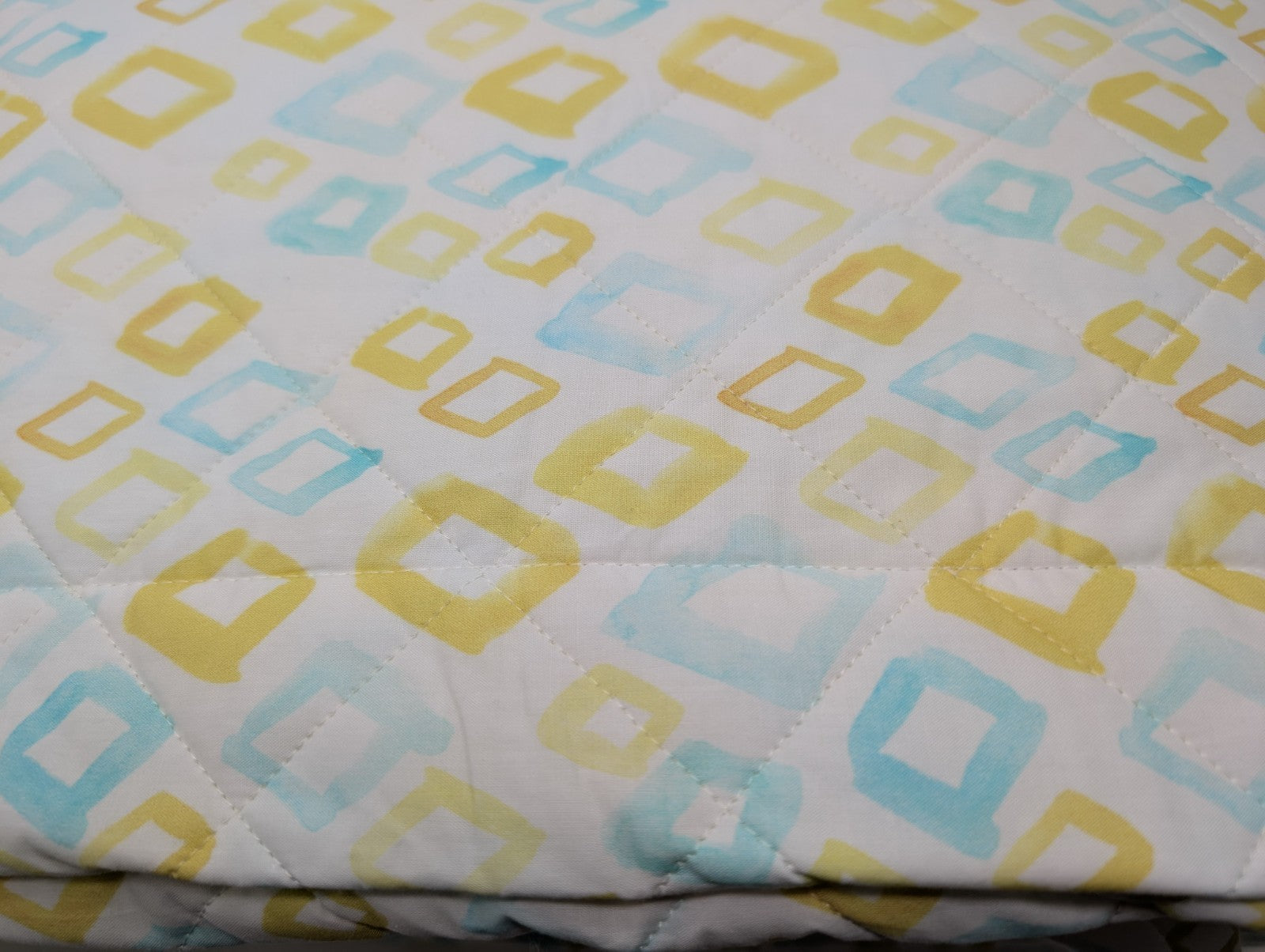 Sferra Geometrico Queen Quilt Aqua Yellow Diamond Cotton Percale Print Italy NEW9