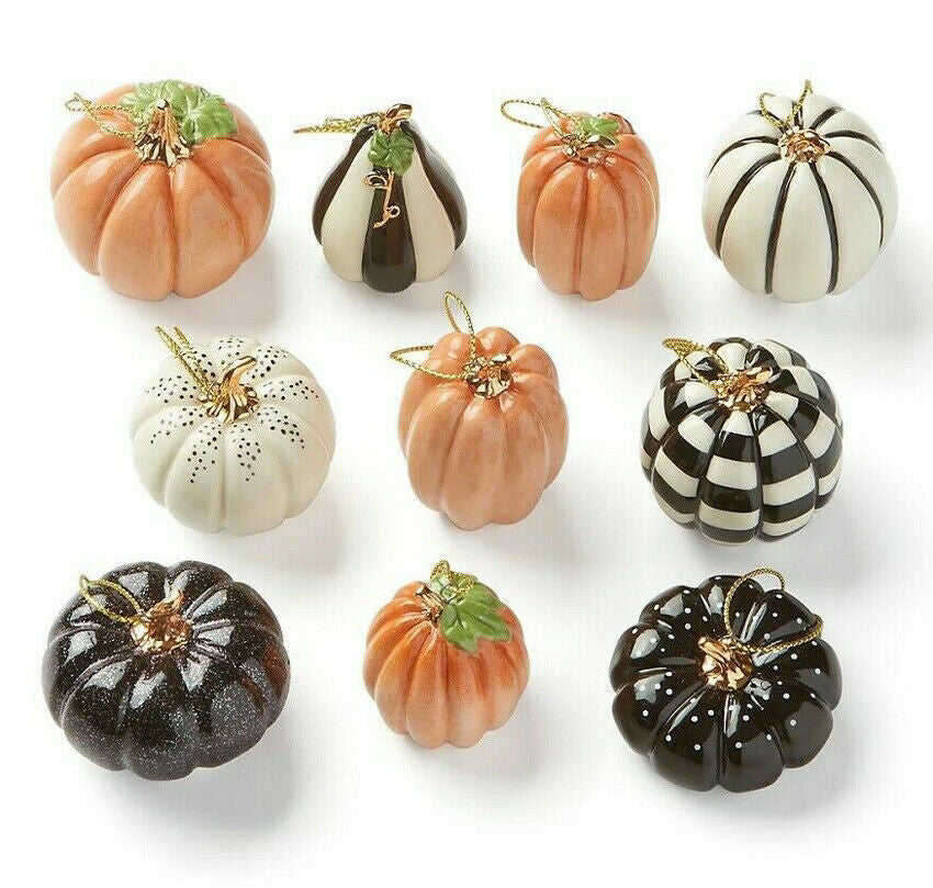 Lenox Mini Pumpkin Ornament 10 PC. Set Thanksgiving Halloween Autumn Gourds New0