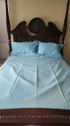 Yves Delorme Triomphe Aqua Queen Duvet Set 3PC Egyptian Cotton Sateen Lagon NEW6