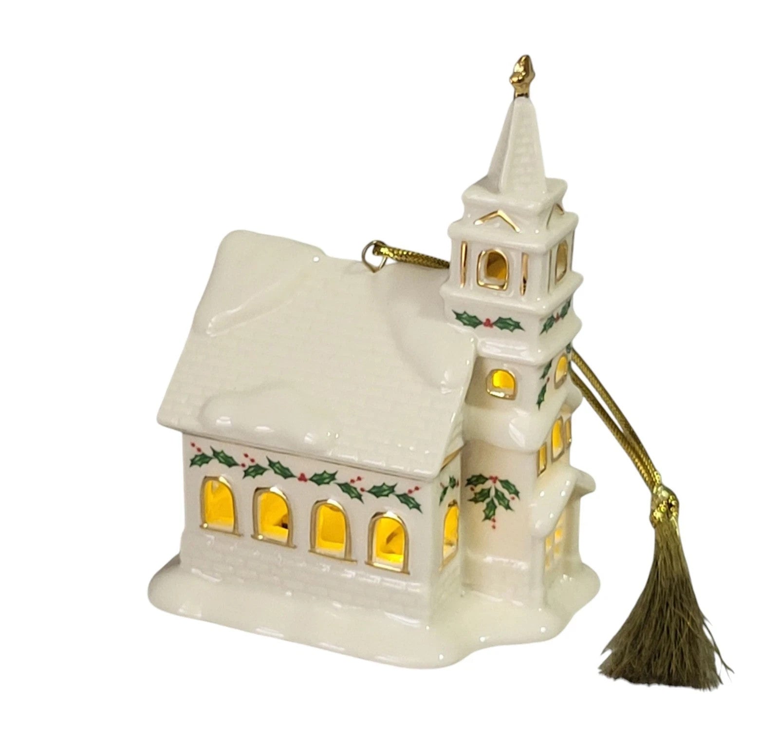 Lenox Christmas Village White Lighted Church Figurine Ornament Holly Berry NEW1