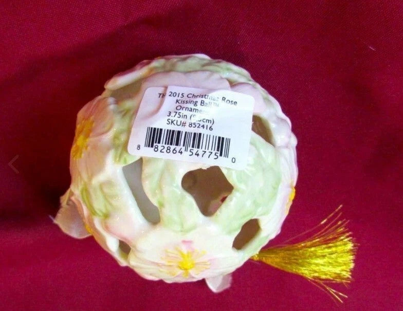 Lenox 2015 Rose Christmas Kissing Ball Ornament Sculpted Pierced Fabric Bow NEW6