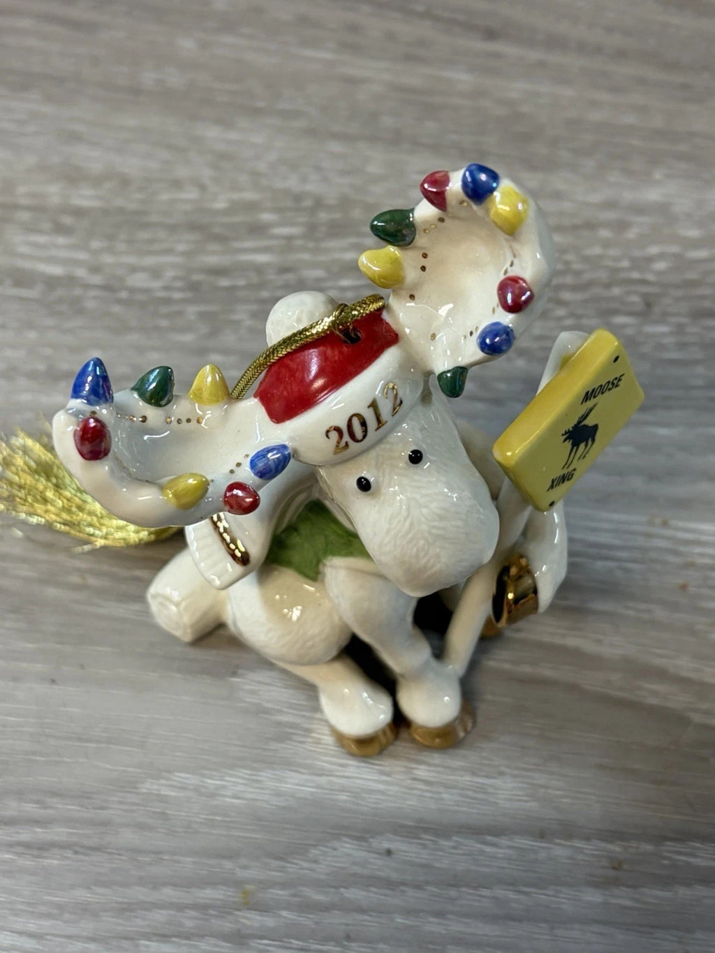 Lenox 2012 Merry Moose Figurine Ornament Annual  Marcel School Crossing Sign NEW5