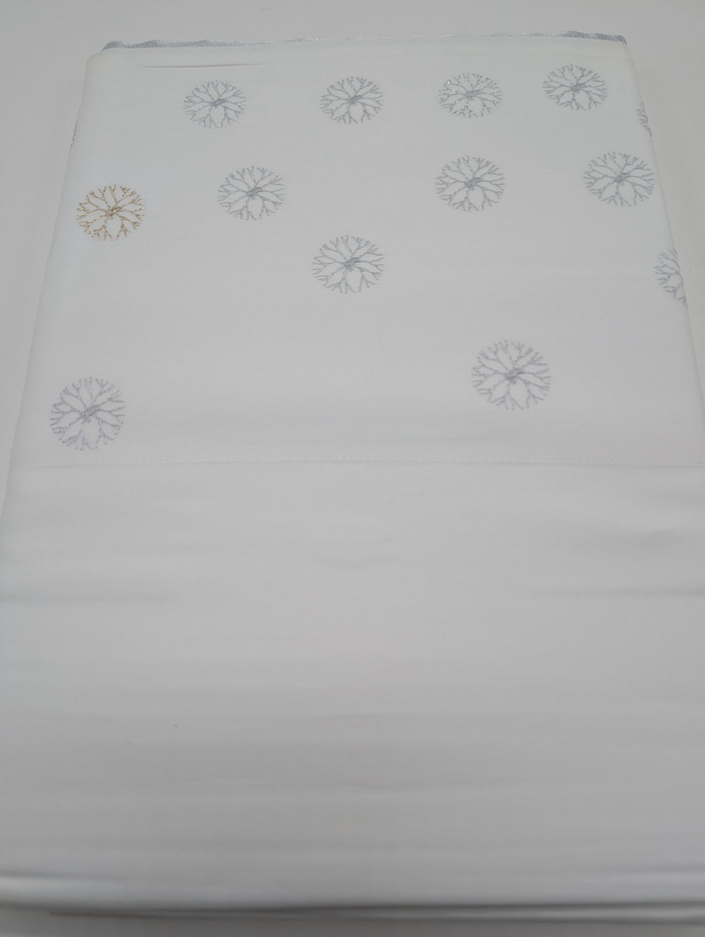 Yves Delorme Neige King Flat Sheet Embroidered Snowflakes Egyptian Cotton LE NEW14