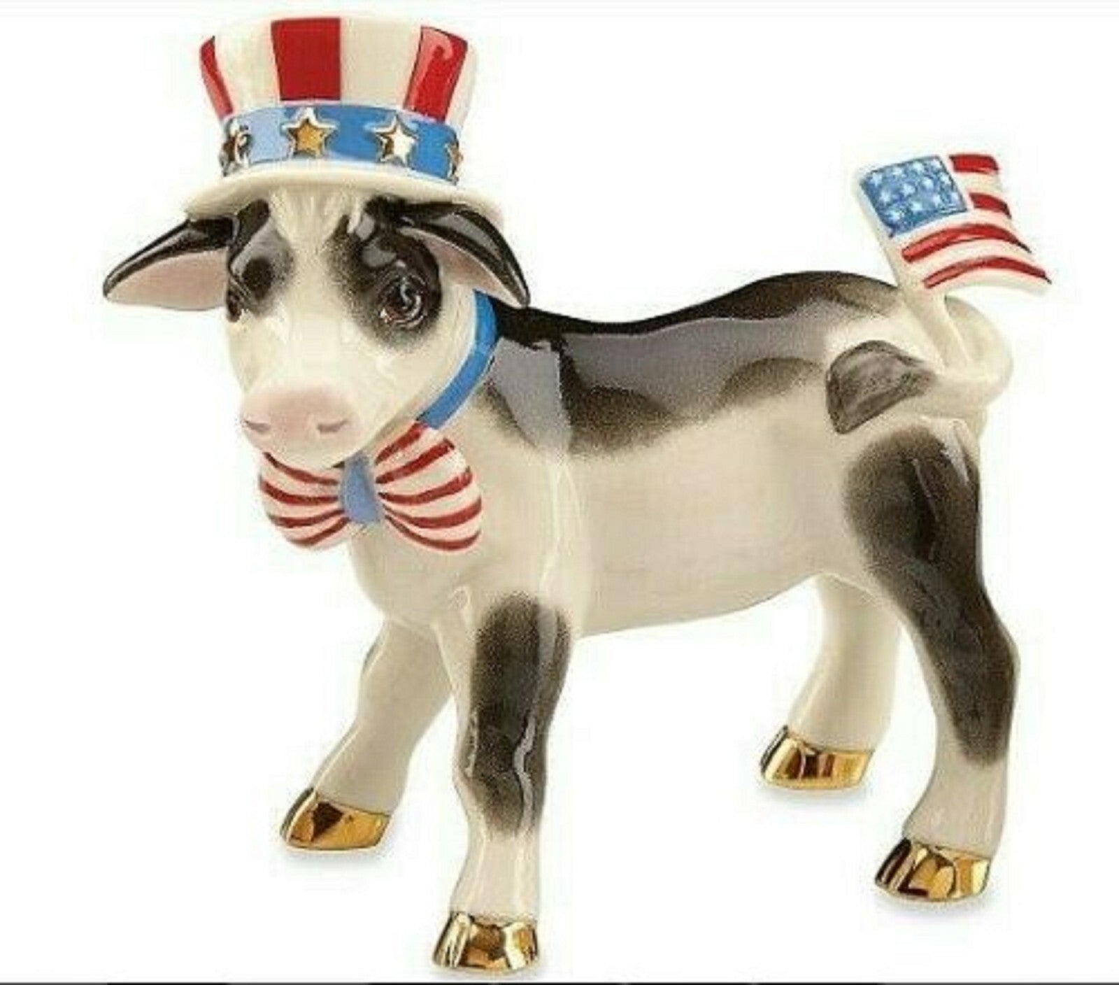Lenox 4th Of July Calf Figurine Parade Fair Patriotic USA Flag Holstein NEW0