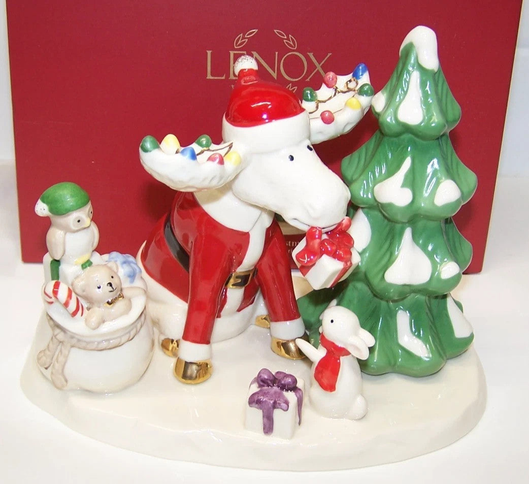 Lenox  Marcel The Moose Christmas Party Figurine Bag Of Toys Rabbit Owl Tree NEW11