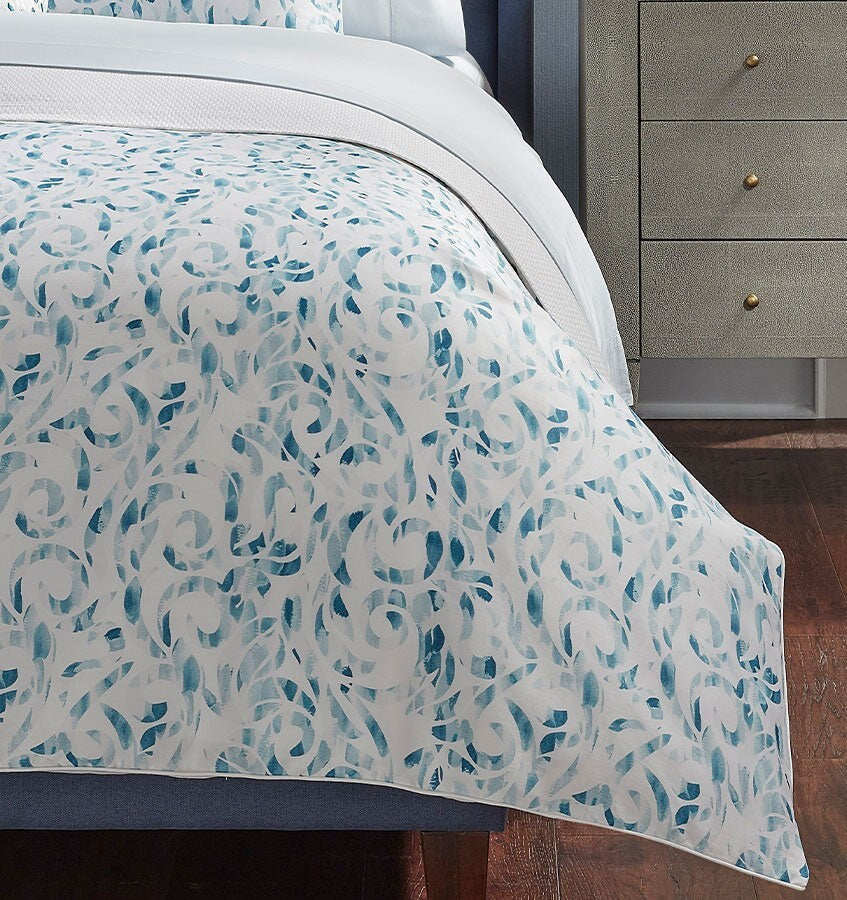 Sferra Azure Euro Sham Brushstrokes White Piping Cotton Sateen Print Italy NEW5