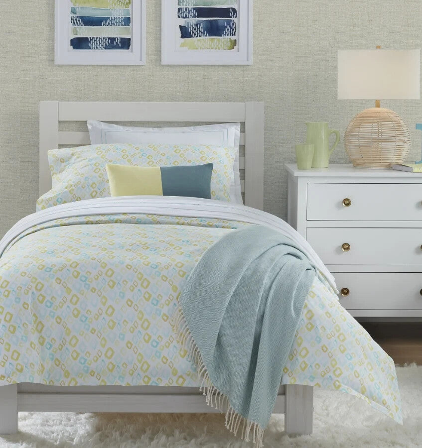 Sferra Geometrico Queen Duvet Set 3PC Aqua Yellow Diamond Percale Print Italy Ne12