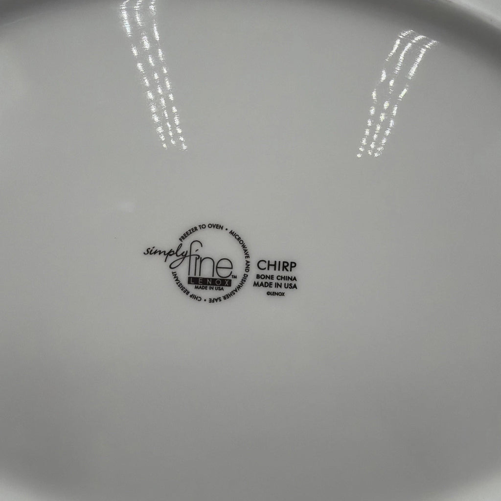 Lenox Chirp Oval Serving Platter 16" Flowers Birds White Teal Bone China USA NEW8