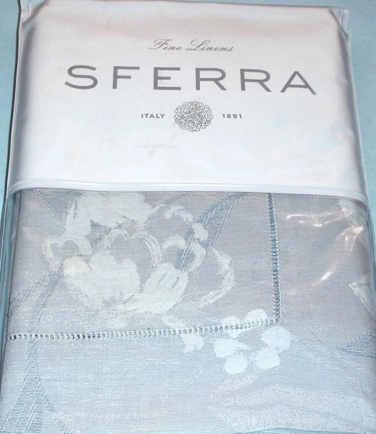 Sferra Lizana Blue Standard Shams Pair Floral Cotton Sateen Jacquard Italy NEW5