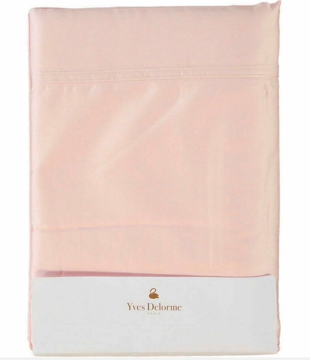 Yves Delorme Triomphe Pink King Shams Pair Blush Saddle Stitch Cotton Sateen NEW4