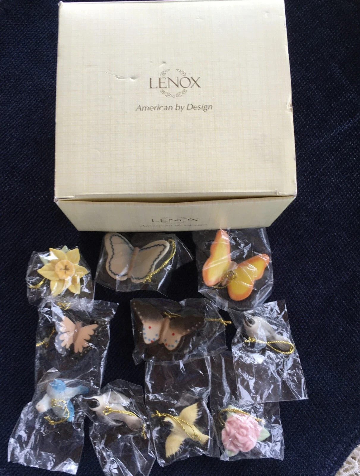 Lenox Spring Easter Mini Tree Ornaments Set 10 Flower Bird Butterfly Retired NEW10