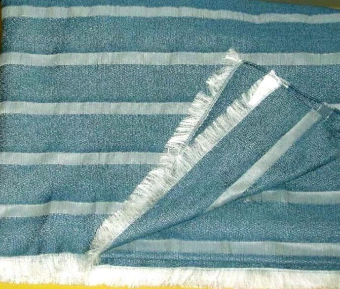 Sferra Marice Blue Throw Blanket Stripes Fringed Wool Silk Oversized Italy NEW7